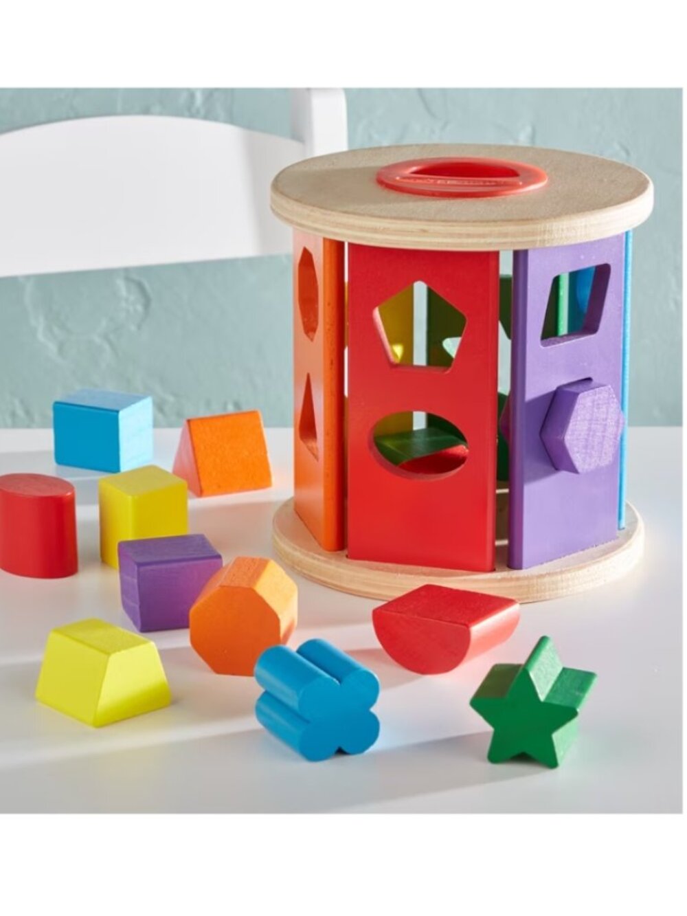 MELISSA & DOUG MATCH AND ROLL WOODEN SHAPE SORTER SKILL BUILDING TOY 14 PIECES